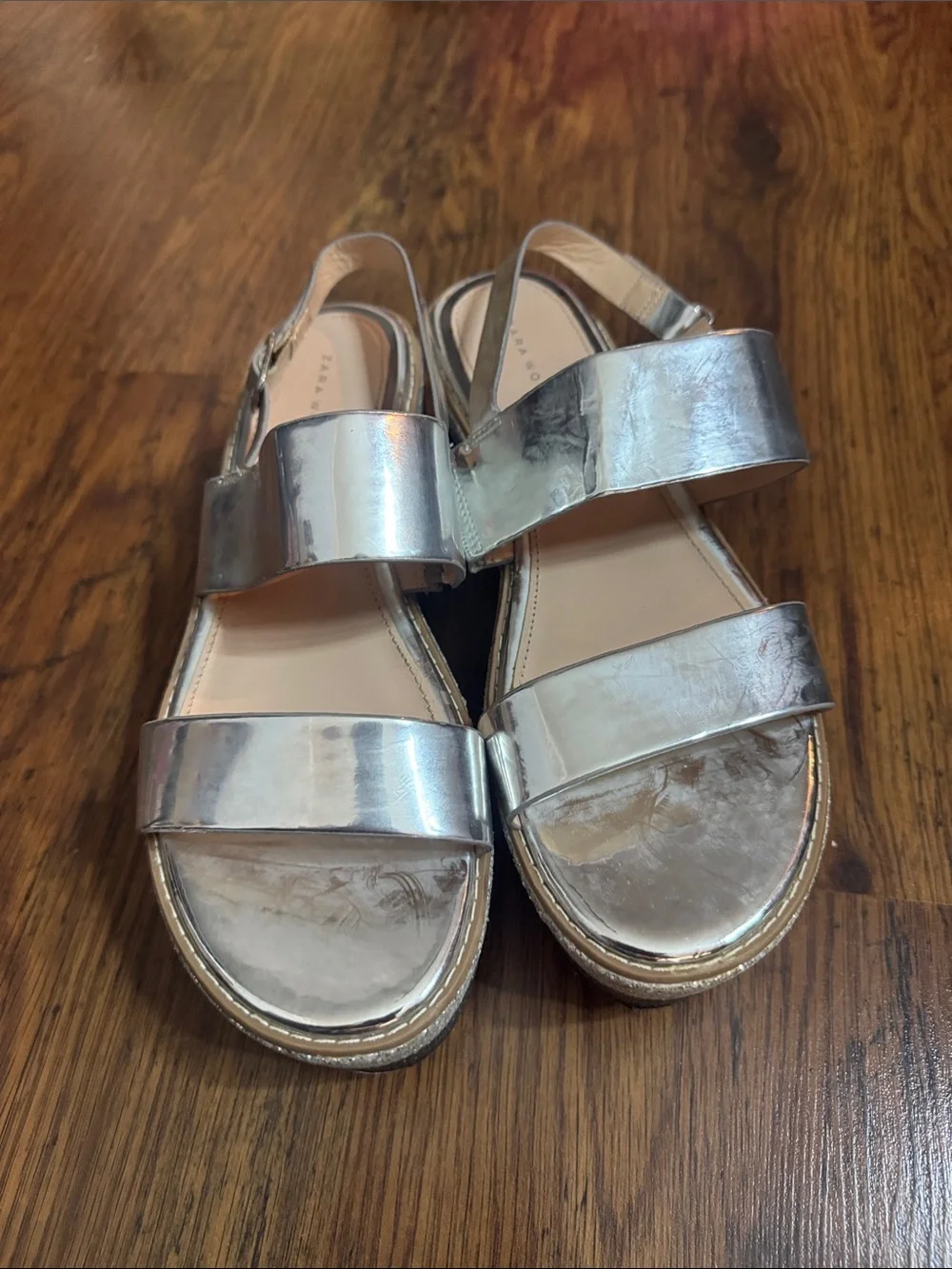 Zara Metallic Silver Platform Sandals with Glitter Sole C.2.